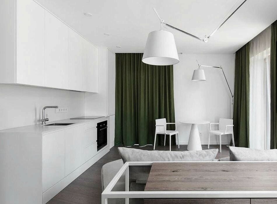 Зеленые шторы в интерьере